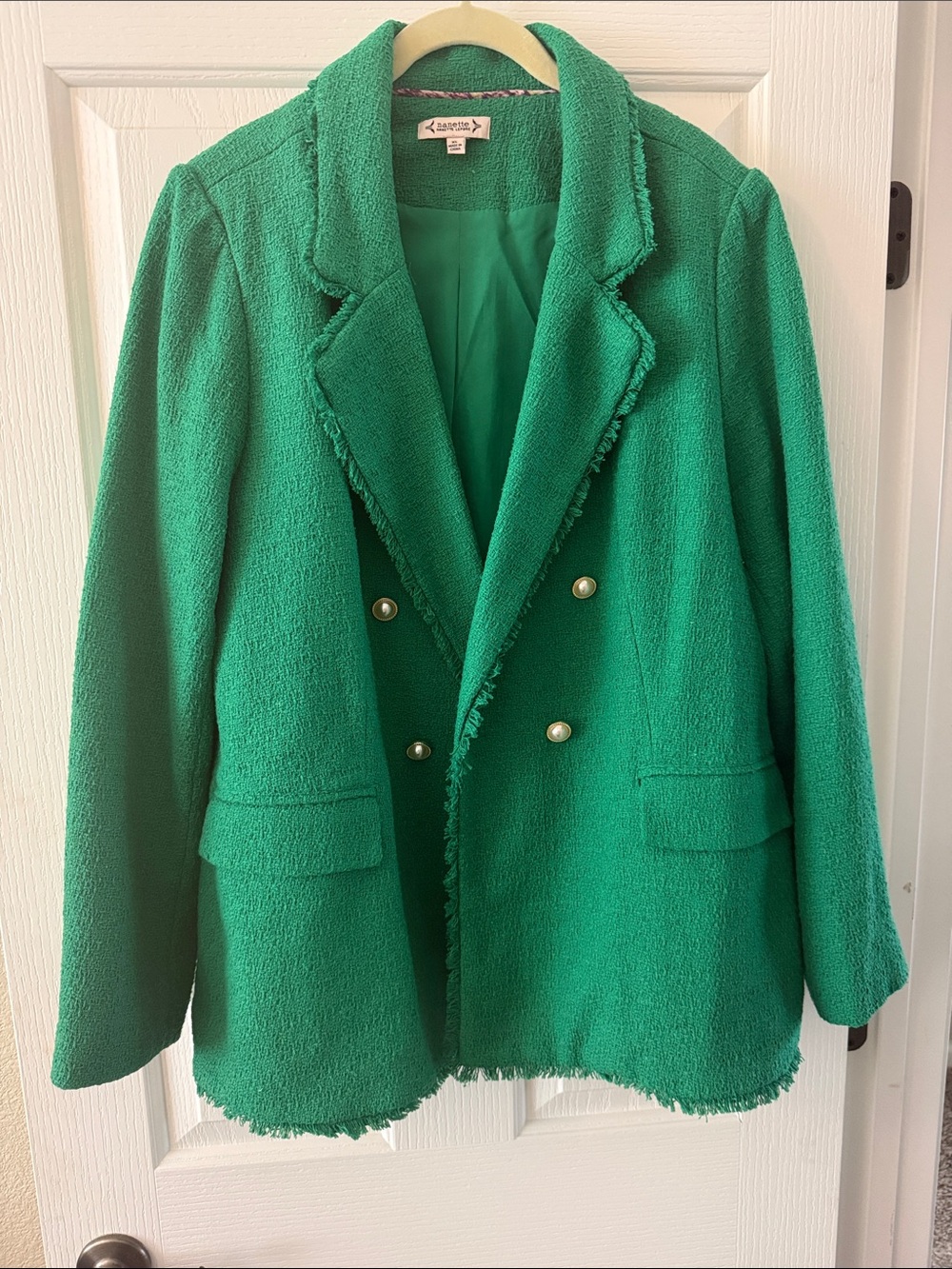 Emerald Green Bouclé Double-Breasted Blazer